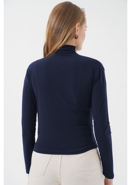 925 Büzgü Detaylı Sandy Bluz - Lacivert modelleri