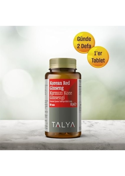 Talya Kırmızı Kore Ginsengi Ekstresi Içeren Takviye Edici Gıda - 60 Tablet - Kırmızı Kore Ginsengi Kökü - Gıda Takviyesi