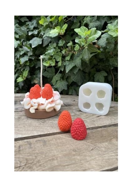 Concept Çilek Dörtlü Mum Kalıbı (Silikon) (2,5 x 2,5 x 3 Cm) (Küçük Süsleme Kalıbı) 1 Adet modelleri