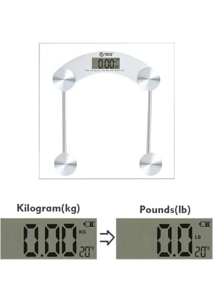 Bydiz Dijital Baskül Banyo Tartı 180 kg Kapasiteli Temperli Cam (Kare)