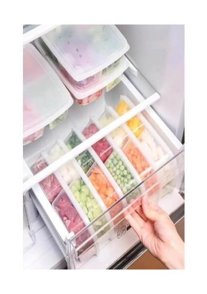 1 Adet 4 Bölmeli Öğünlük Et ve Sebze Saklama Kabı - Dondurulmuş Bakliyat Buzluk Buzdolabı Kutusu Large (Beyaz) modelleri