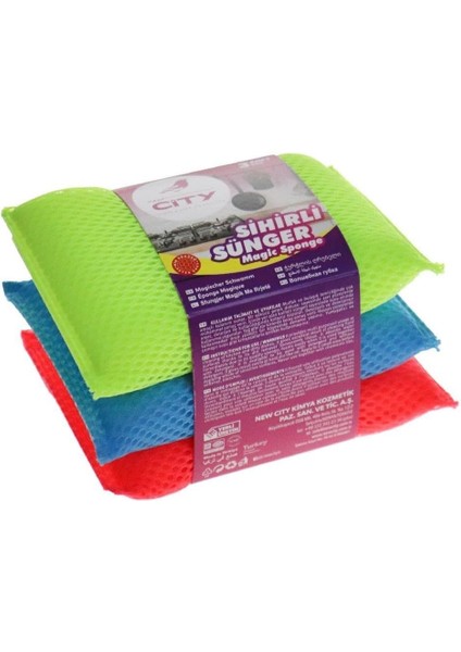 New City Sihirli Fileli Bez Bulaşık Süngeri 3'lü Set - 1 Paket