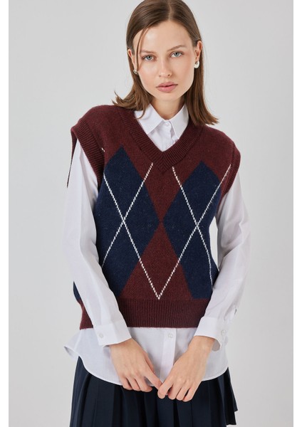 Kadın Baklava Desenli Süveter 15940 - Bordo fırsatları