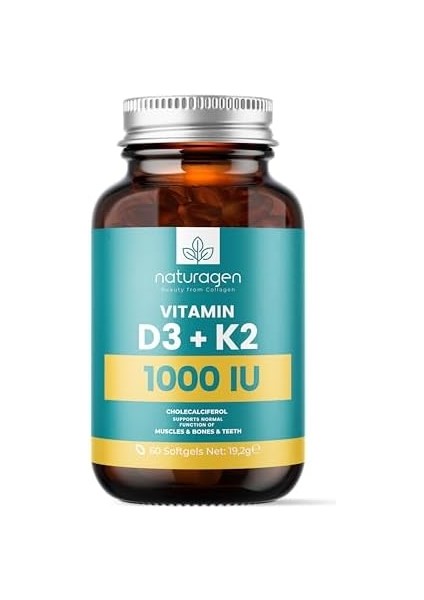 Naturagen Vitamin D3 + K2 1000 Iu 60 Kapsül | Glutensiz Kolay Yutulabilir Vitamin D3 K2 | 60 Yumuşak Jel Kapsül - 2 Aylık modelleri