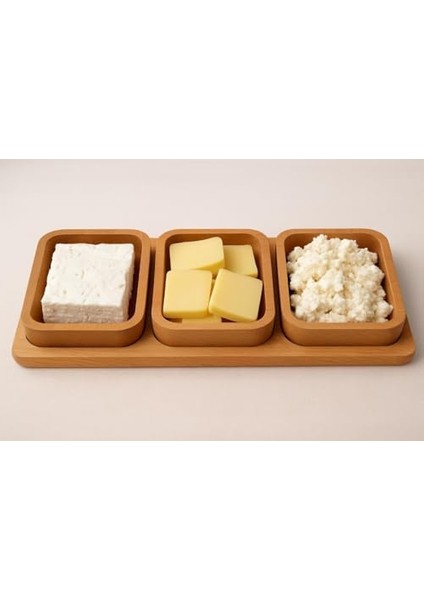 Ahşap Çerezlik ve Kahvaltılık – Tepsili 3 Kaseli Sunum Tabağı T11 fiyatları