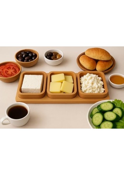 Ahşap Çerezlik ve Kahvaltılık – Tepsili 3 Kaseli Sunum Tabağı T11 modelleri