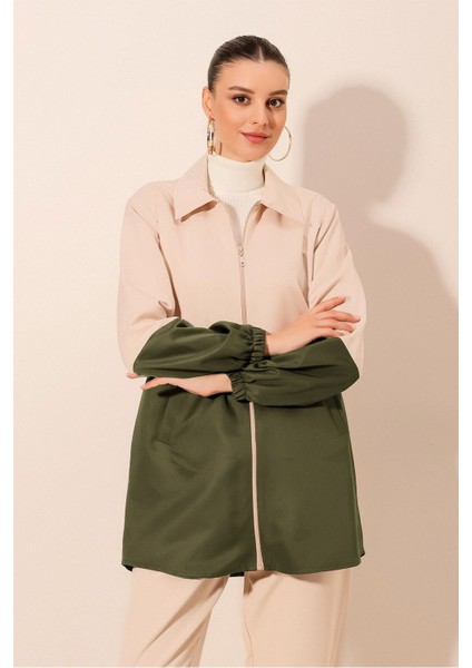 5909 Çift Renkli Mevsimlik Trençkot - Haki