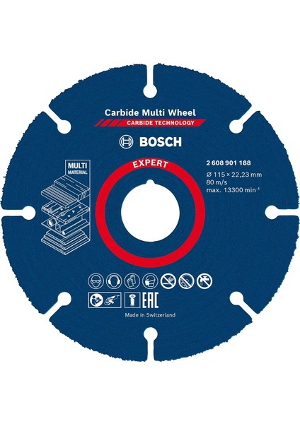 Professional 1x Expert Carbide Multi Wheel Kesici Diskler (Sert Ahşap, Çivili Ahşap, Plastik, Alçıpan Panel, Ø 115 Mm, Aksesuar Küçük Avuç Taşlama Makinesi)