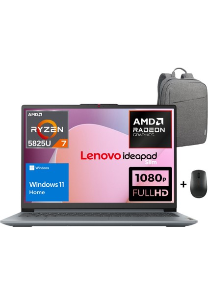 Ideapad Slim 3 Amd Ryzen 7 5825U 8gb 1tb SSD 15.6" Fhd Windows 11 Home Taşınabilir Bilgisayar 82XM00U8TX - Lenovo Çanta/mouse WZ14