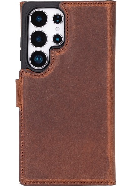 Samsung Galaxy S25 Ultra Uyumlu, Hakiki Deri, El Yapımı, Cüzdanlı Kılıf, Antik Kahve modelleri