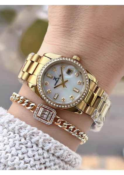 Çelik Kordonlu 2 Yıl Garantili 3 Atm Suya Dayanıklı Kadın Kol Saati+Bileklik BD.10108.2