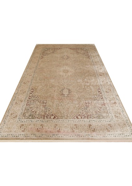 Andora 02 Beıge Yumuşak Dokulu Vintage Esintilere Sahip Over-Dyed Sık Dokuma Bambu Salon Halısı