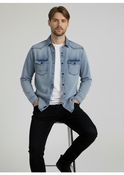 Erkek Gömlek Slim Fit Erkek Yıkamalı Kot Gömlek fiyatları