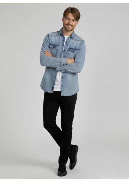 Erkek Gömlek Slim Fit Erkek Yıkamalı Kot Gömlek indirimleri