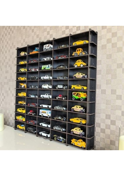 50 Araç Oyuncak Araba Rafı, 1:64 Ölçek Uyumlu Metal Oyuncak Araç Garaj Duvar Vitrini-Mavi modelleri