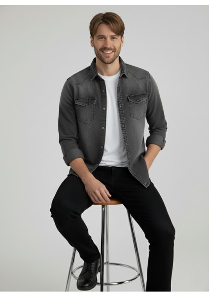 Erkek Gömlek Slim Fit Erkek Yıkamalı Kot Gömlek fiyatları