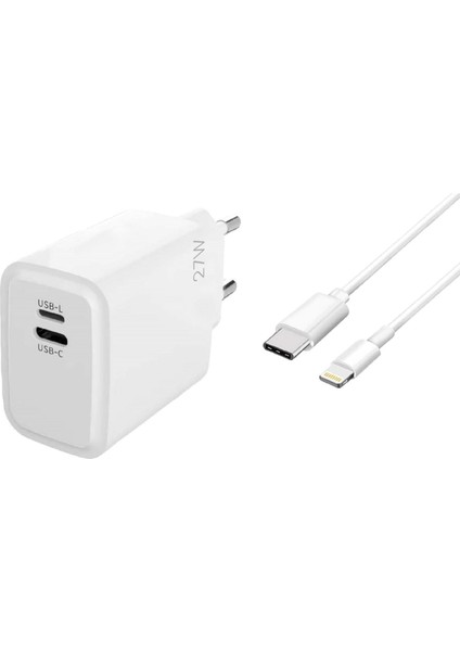 Type-C Lightning Çıkışlı Pd 27W 3.0 Hızlı Şarj Kablosu T-Turbo - Beyaz 100CM Plt-27