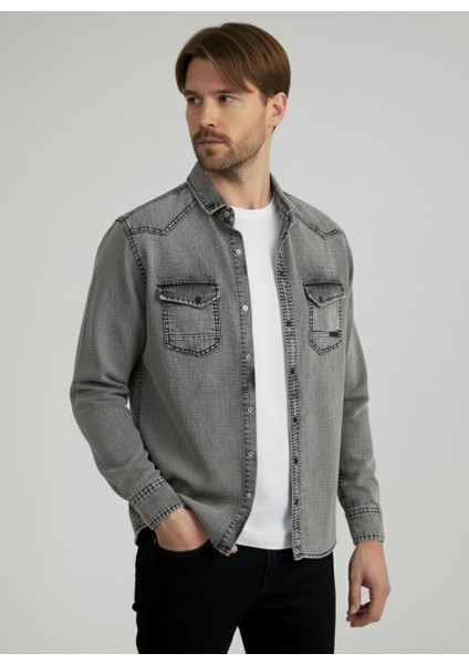 Erkek Gömlek Slim Fit Erkek Yıkamalı Kot Gömlek indirimleri