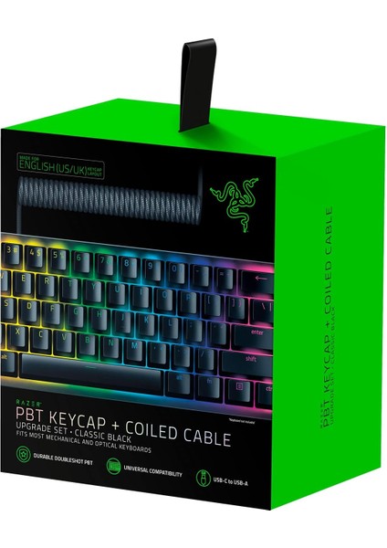 Pbt Tuş Kapağı Yükseltme Seti Sarmal Kablolu - Arka Işık Uyumlu (Parlamaya Dayanıklı Malzeme, Ultra Ince Yazı Tipi ile Çift Katlı Kalıplama, Sarmal Kablo) Abd Düzeni | Siyah