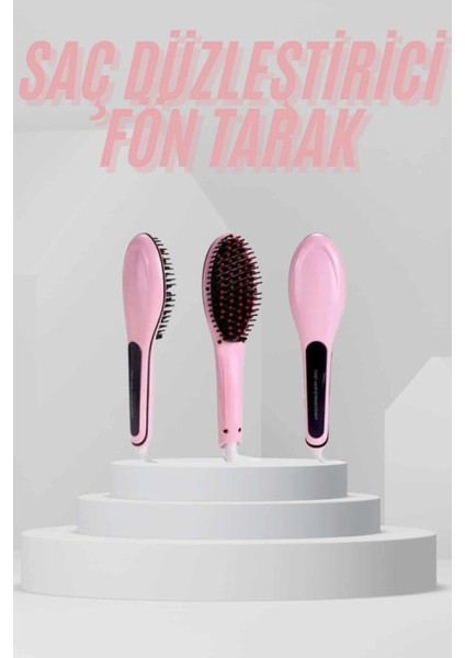 Elektrikli Saç Düzleştirici Tarak Saç Düzleştirici Fırça Sıkı Dişli Pembe