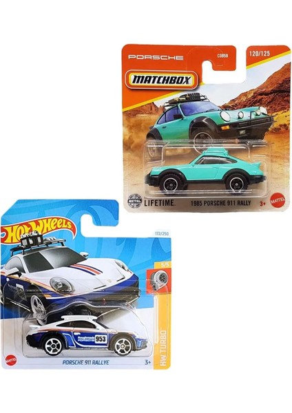 2 Araç Set - Hot Wheels Porsche 911 Rallye & MATCHBOX1985 Porsche 911 Rally (1/64) Mavi