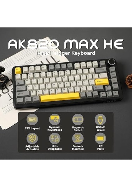 Ajazz AK820 Max He Hall Effect Manyetik Switch Kablolu Oyun Klavyesi 8000Hz Siyah Beyaz modelleri