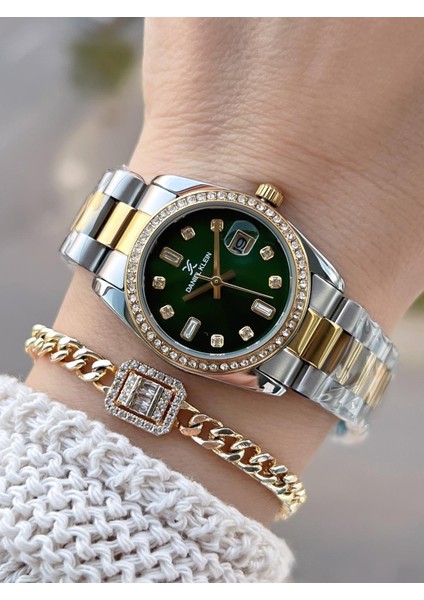 Çelik Kordonlu 2 Yıl Garantili 3 Atm Suya Dayanıklı Kadın Kol Saati+Bileklik BD.10108.4