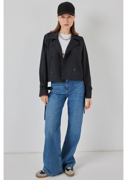 Kadın Kemerli Kısa Trençkot 5970 - Siyah fiyatları