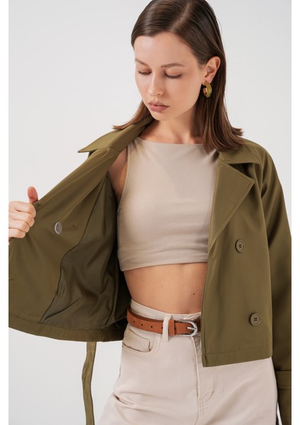 Kadın Kemerli Kısa Trençkot 5970 - Haki fırsatları