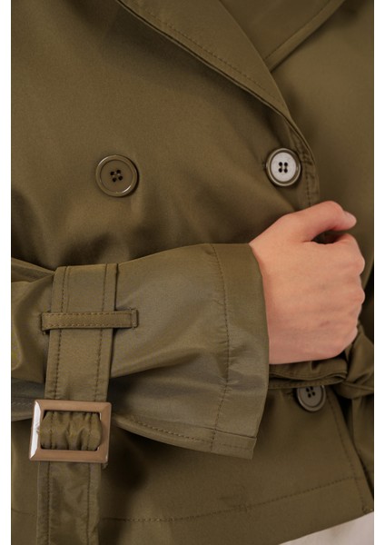 Kadın Kemerli Kısa Trençkot 5970 - Haki indirimleri