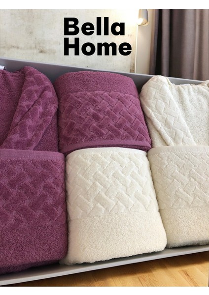 8 Parça Hasır Aile Bornoz Seti - Çeyiz Seti - %100 Pamuk - Orijinal Lüks Kutu