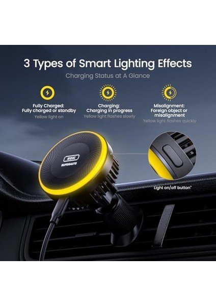 Kendinden Soğutmalı Araç Montaj Şarj Cihazı, 15 W Kablosuz Manyetik Telefon Tutucu Süper Otomatik Hızlı Araç Şarj Cihazı Hava Firar Için 16 Pro Max 15 14 13 ile Uyumlu, Siyah fiyatları