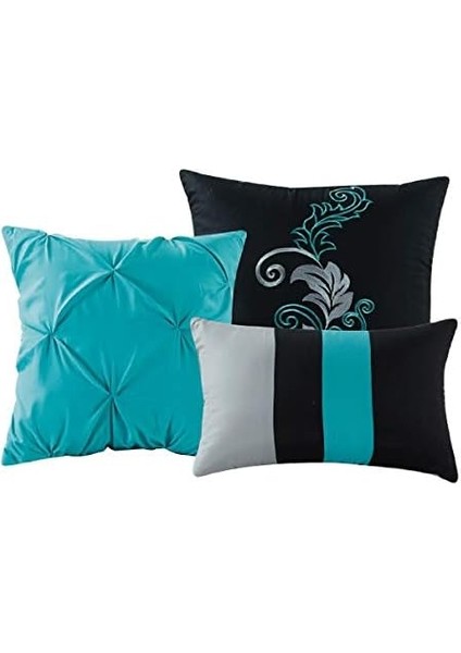 Napa 7 Parça Lüks Yapraklar Kıvrımlı Nakış Yatak Yorgan Seti (Kraliçe, Cam Göbeği Mavisi/gri/siyah) fiyatları