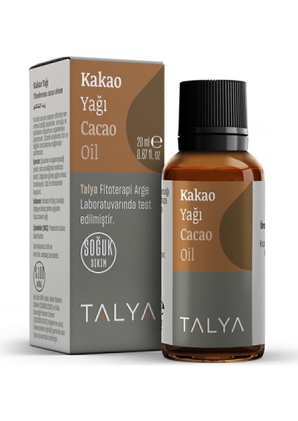 Talya Kakao Yağı, Soğuk SIKIM,%100 Saf ve Doğal, Doğal Bronzluk, 20 ml