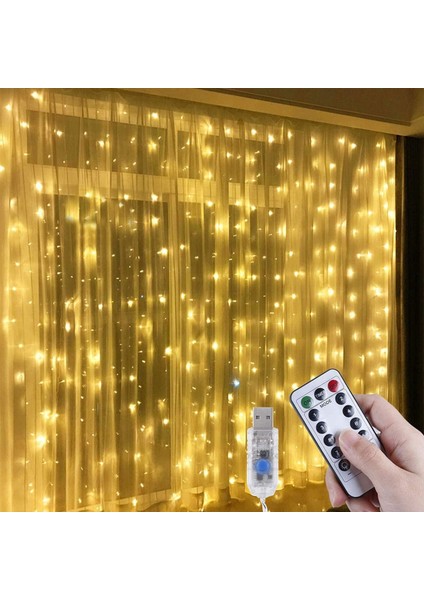 3x3 Metre LED Kumandalı Asma Kancalı LED Yılbaşı LED Gün Işığı LED Işık 8 Modlu Parti Işığı Dekoratif Işık LED Saçak LED Işık LED Yılbaşı Dekorasyon