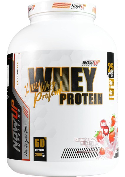 Nowup Nutrıtıon Whey Protein 2160 gr – Kas Gelişimi, Hızlı Emilim ve Yüksek Protein Içeriği – Çilek & Milkshake Aromalı Protein Tozu- 60 Servis