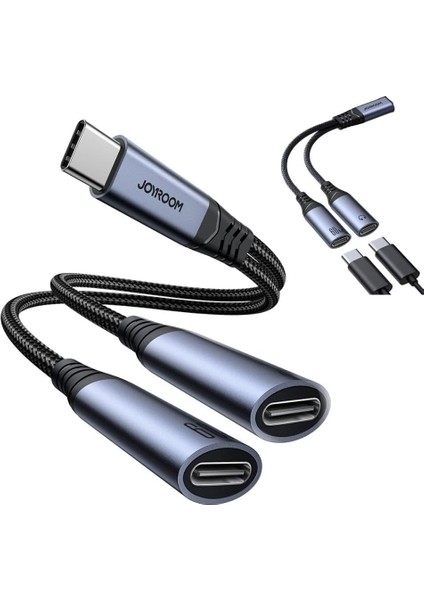 Joyroom SY-C03 Audio-Transfer Serisi 2'si 1 Arada Ses Adaptörü, Siyah