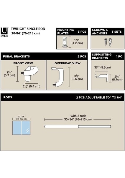 Alacakaranlık Çubuğu Seti - Sarılı Tasarım Karartma Veya Oda Karartma Panelleri Için Ideal, 70-200 Cm, fiyatları