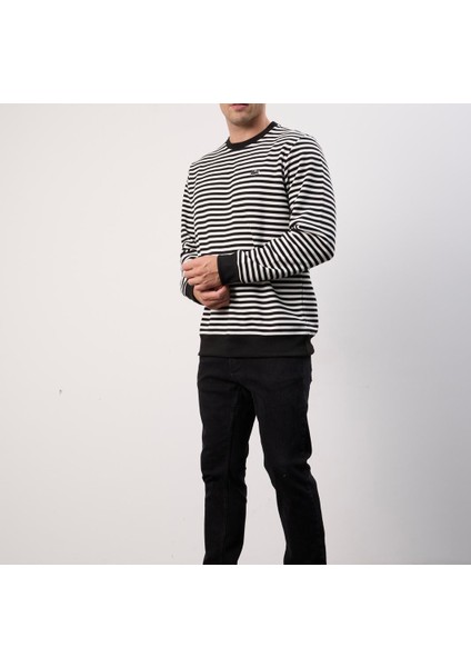 Bisiklet Yakauzun Kol Regular Fit Çizgili Siyah Arma