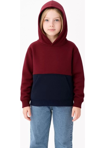 Kız Çocuk Kapüşonlu Kanguru Çepli Parçalı Sweatshirt - Renkli modelleri