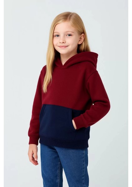 Kız Çocuk Kapüşonlu Kanguru Çepli Parçalı Sweatshirt - Renkli fırsatları