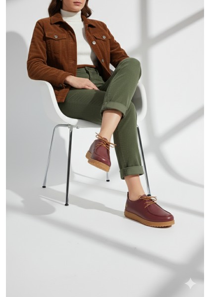 Kadın Hakiki Deri Ortopedik Lastik Bağcıklı Yumuşak Mevsinlik Günlük Ayakkabı BD25/MA2610