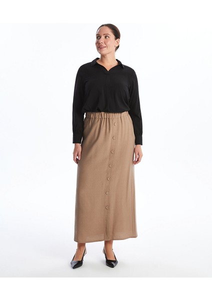 Yeni Sezon Beli Lastikli Keten Görünümlü Kadın Etek
