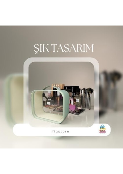 Figiza Makyaj Çantası Kozmetik Düzenleyici Seyahat Tipi Deri Görünümlü Şeffaf Organizer (24 * 18 * 11 Cm) (Yeşil) modelleri