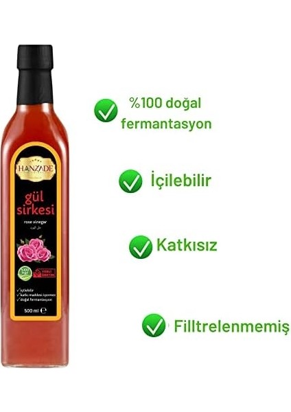 Hanzade Bitkisel Gül Sirkesi 500 ml Doğal Fermantasyon Içilebilir Katkısız Cam Şişe fiyatları