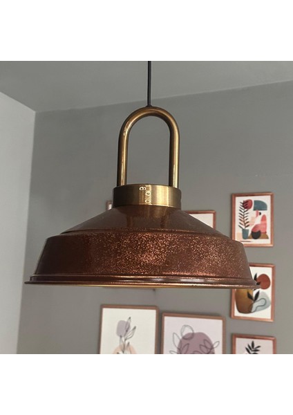 Bakır Asaletli Tekli Avize Ahşap Başlık Retro Sarkıt Lamba Restoran Salon Aydınlatma