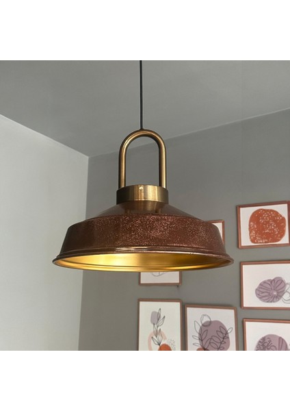 Bakır Asaletli Tekli Avize Ahşap Başlık Retro Sarkıt Lamba Restoran Salon Aydınlatma