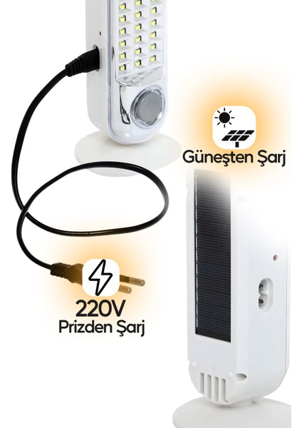 Acil Durum LED & Kamp Lambası Güneş Şarjlı Işıldak 2 Kademeli Aydınlatma Tamir Ev Kamp El Feneri