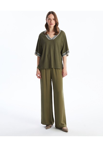 Yeni Sezon V Yaka Desenli Oversize Dokulu Kadın Bluz fiyatları