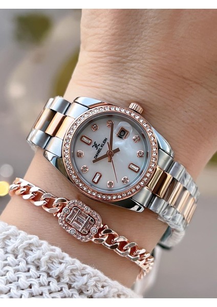 Çelik Kordonlu 2 Yıl Garantili 3 Atm Suya Dayanıklı Kadın Kol Saati+Bileklik BD.10108.6